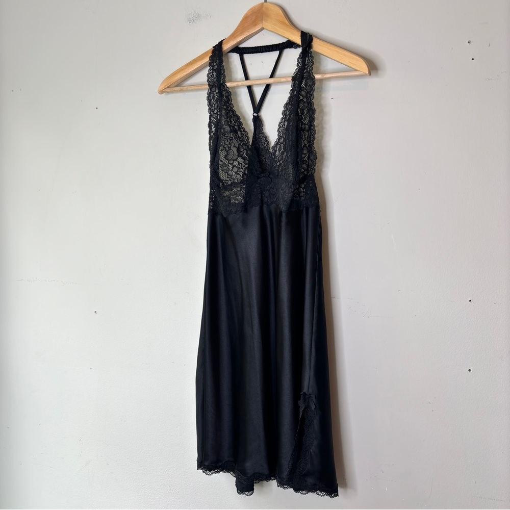 Vicoria's Secret Black Satin‎ Lace Slip Dress Babydoll Lingerie Nightgown Size M - Picture 10 of 11